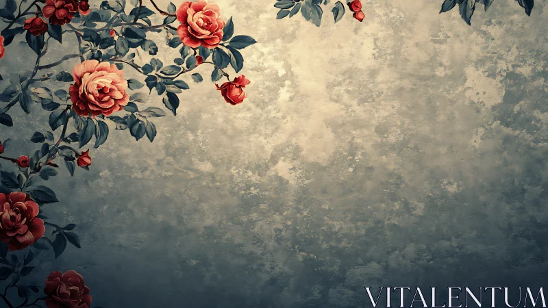 Botanical corner composition on textured pastel wall surface.