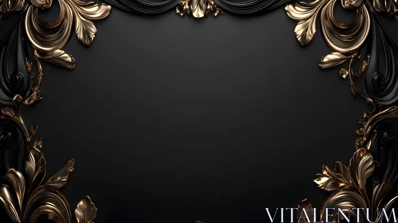 Elegant black background with ornate gold baroque floral frame.