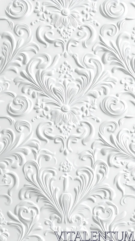 Ornate white baroque floral relief adds quiet sculpted elegance