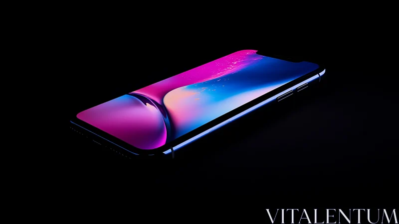 Sleek smartphone with neon gradient screen on black background.
