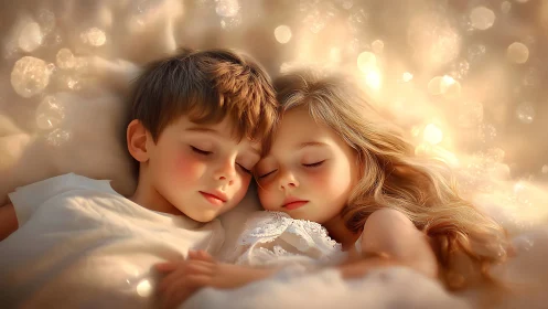 Luminescent Children in Soft Focus: Bokeh Rendering with Warm Color Grading