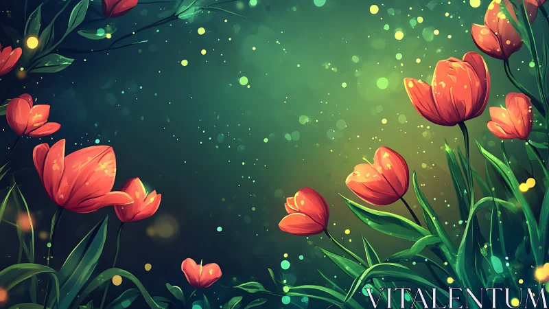 Luminescent Tulips with Particle Effects on Gradient Background