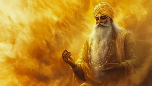 Golden-hued spiritual elder rendered in high-detail digital painting