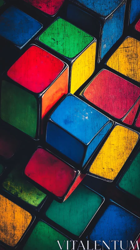 Close-up grid of colored cube faces in stacked arrangement.