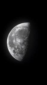 Moonlight close-up of craters, shadows, and soft starlight.