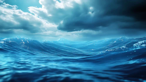 Storm dreaming over restless electric blue ocean swells.