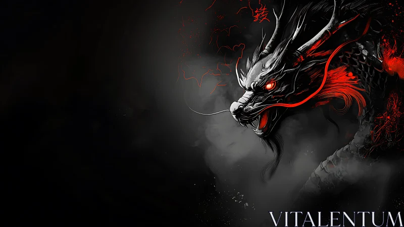 Digital profile of black dragon with red glowing accents.