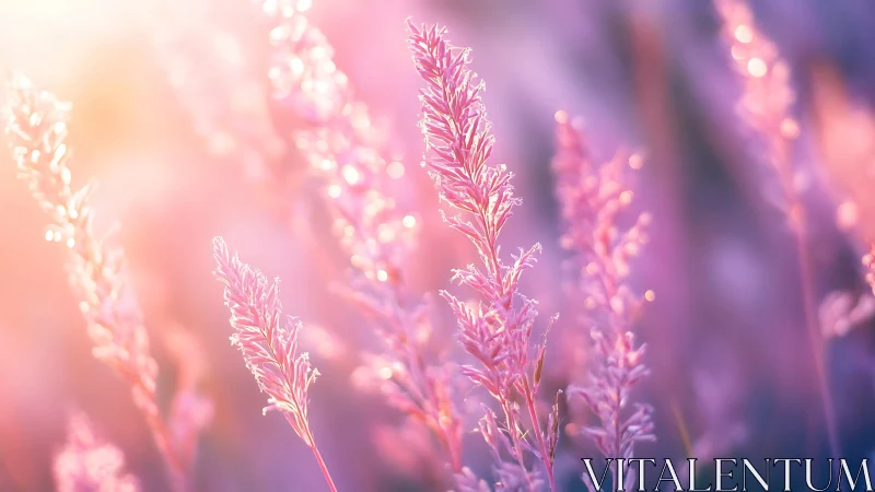 Pastel meadow grasses in golden backlit bokeh glow.