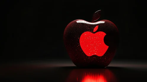 Glossy red apple icon rendered as wet 3D glass sculpture