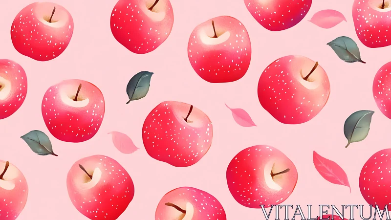 Floating pink apples on soft pastel seamless background.