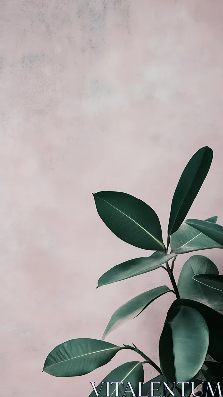 Soft pink wall welcomes a calm rubber plant with gentle charm