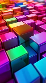 Colorful 3D glossy cubes forming dense geometric grid.
