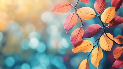 Gentle autumn leaves drifting over dreamy teal light.