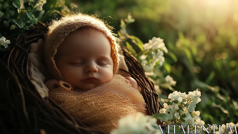 Slumbering Babe Nestled in Wildflower Embrace.