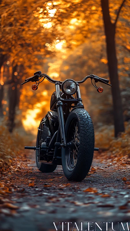 Midnight café racer idling in a tunnel of autumn fire.