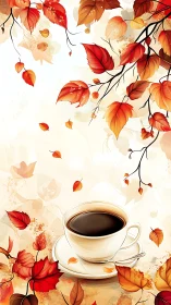 Steam from the cup braids gently through drifting autumn leaves