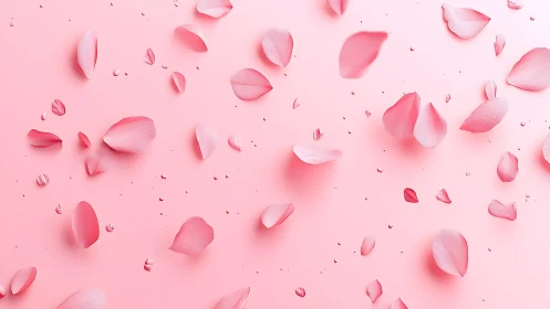 Luminous Rose Petals Cascading Across Monochromatic Pink Surface.