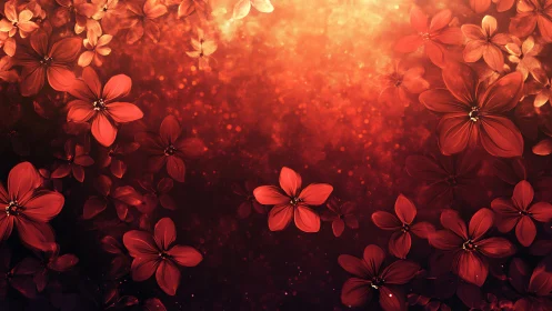 Radiant Red Flowers Bloom Against Glowing Bokeh.