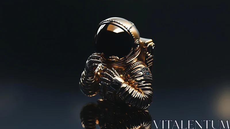 Gilded space explorer pauses mid-orbit for a quiet wonder