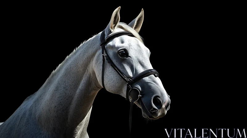 White horse portrait isolated on black with dramatic contrast