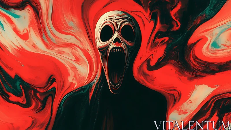 Spectral skull wraith amid swirling red fluid energy field