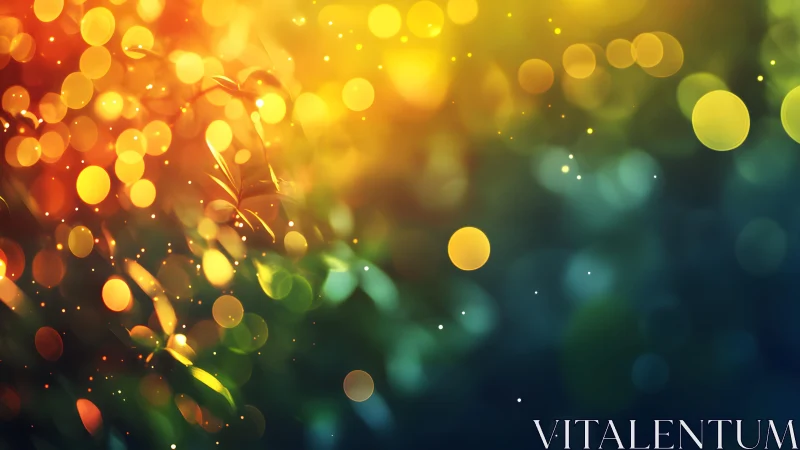 Vibrant bokeh lights with abstract foliage in warm, dreamy style.