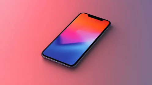 Modern smartphone with gradient screen on pink background.
