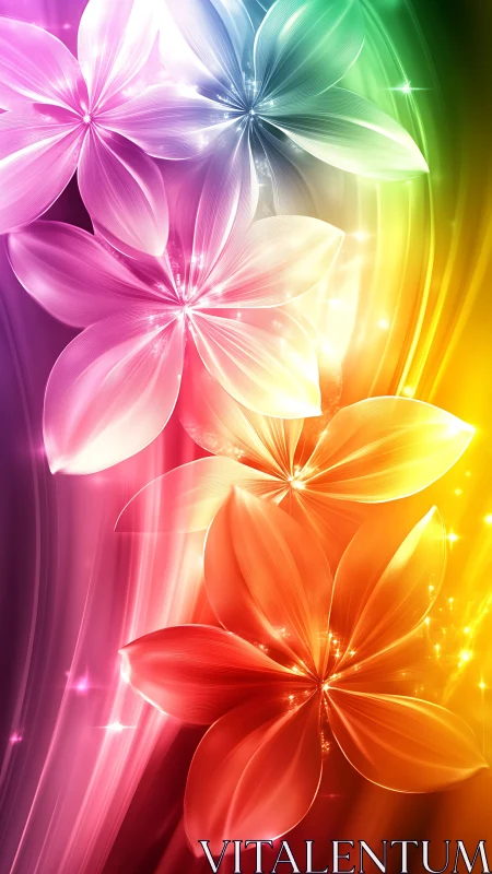 Luminous Blooms Cascade Through Rainbow Spectrum Depths.