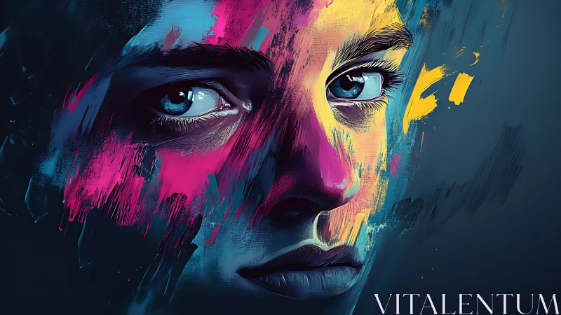 Neon-infused digital portrait renders expressive gaze in profile