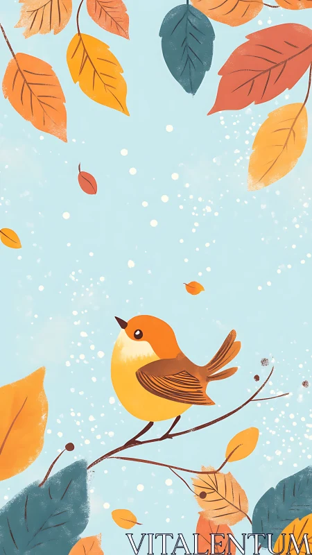 Autumn Bird on Branch: Illustrative Seasonal Composition.