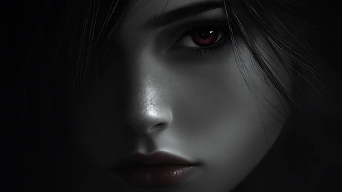 Nocturnal gaze with ember eye in sculpted grayscale hush.