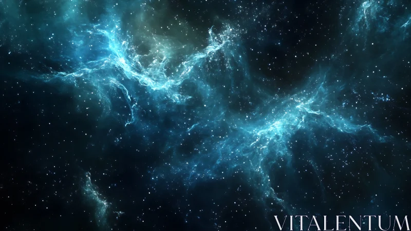 Blue nebula cloud stretching across deep star field.