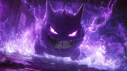Ghostly purple creature erupts from swirling spectral flames.
