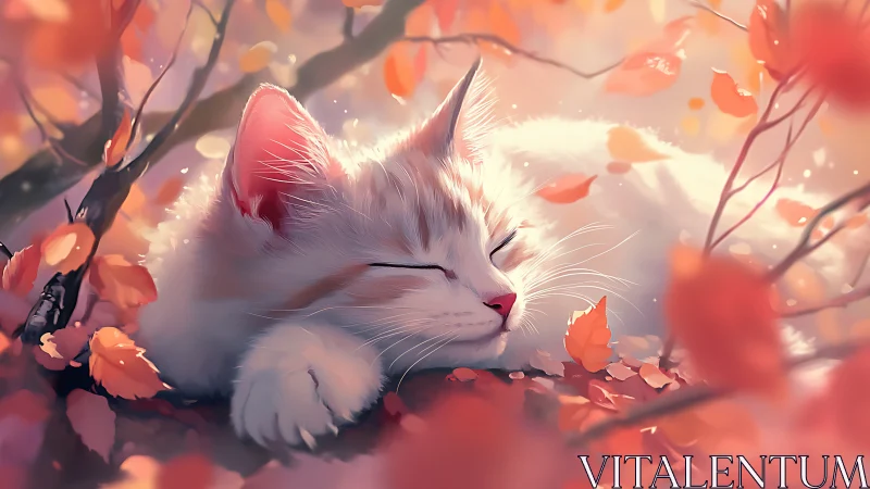 Crimson Whisker Dreams: A Cat's Autumn Reverie.