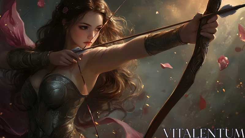 Focused forest archer poised in soft golden light.