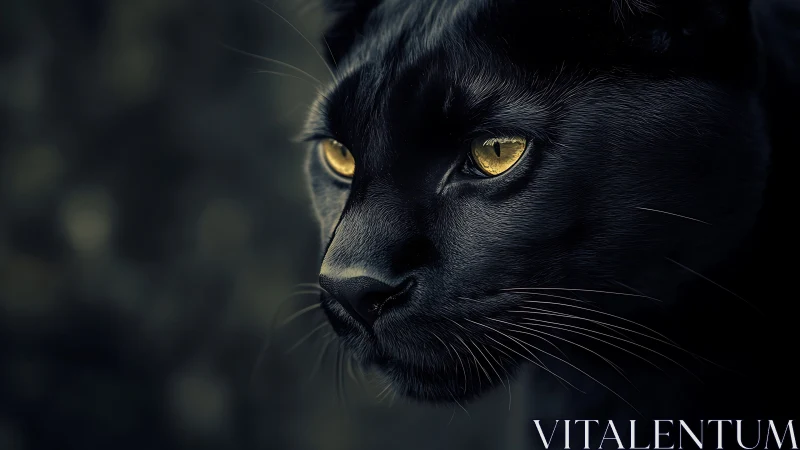 Black panther head with golden eyes in shadowed profile view