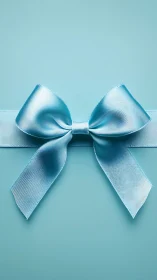Light Blue Satin Bow on Cyan Background.