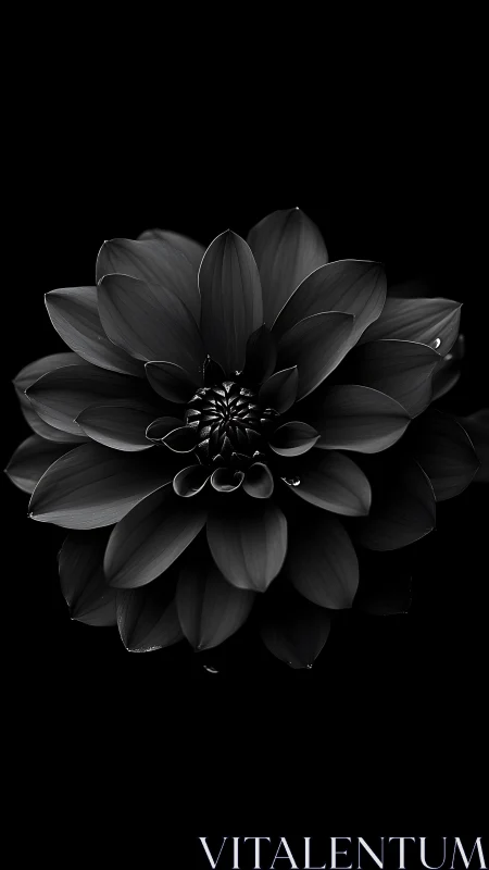 Monochromatic dahlia specimen with layered petal structure on dark background.