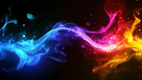 Vibrant light trails weave across dark abstract space