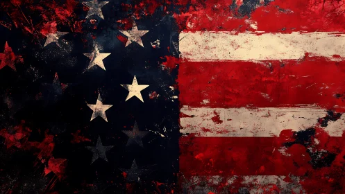 Distressed American flag rendered as grunge digital abstraction