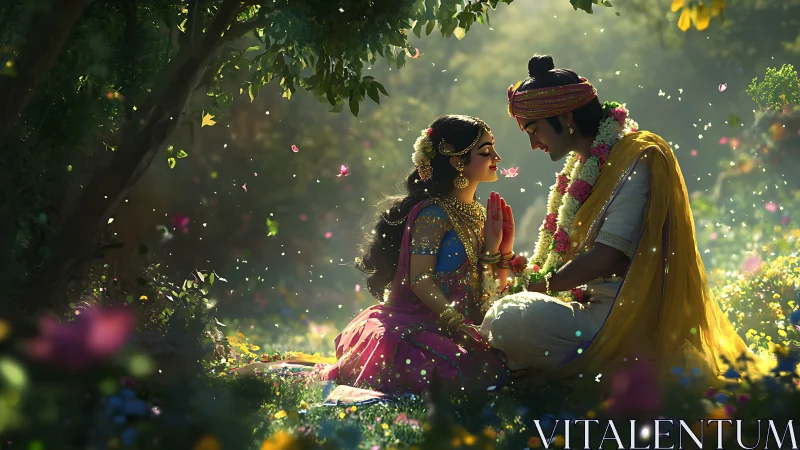 Enchanted Garden Romance: Two Souls in Golden Bloom.