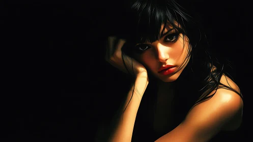 Melancholic woman rendered in dramatic low key lighting
