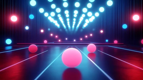 Neon orbs sprint through a laser-lit digital nightscape.