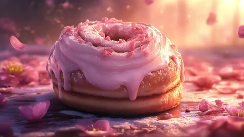 Ethereal Pink Glazed Pastry With Volumetric Frosting Detail.