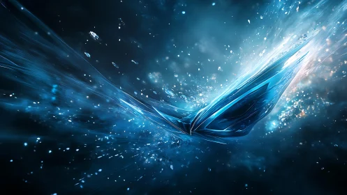 Futuristic blue crystal explosion in dynamic abstract digital art.