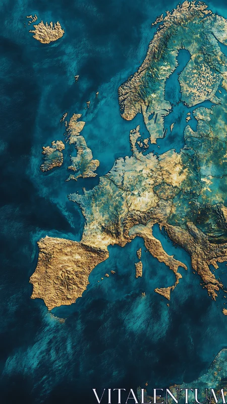 Textured satellite render shows detailed topography of Europe