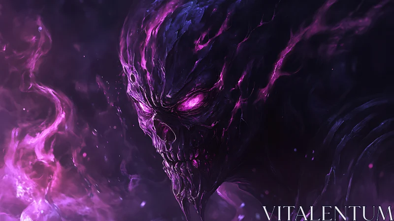 Digital painting of voidborn skull wreathed in violet flame.