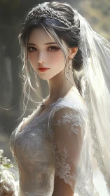 Luminous bridal portrait with lace micro-detail rendering.