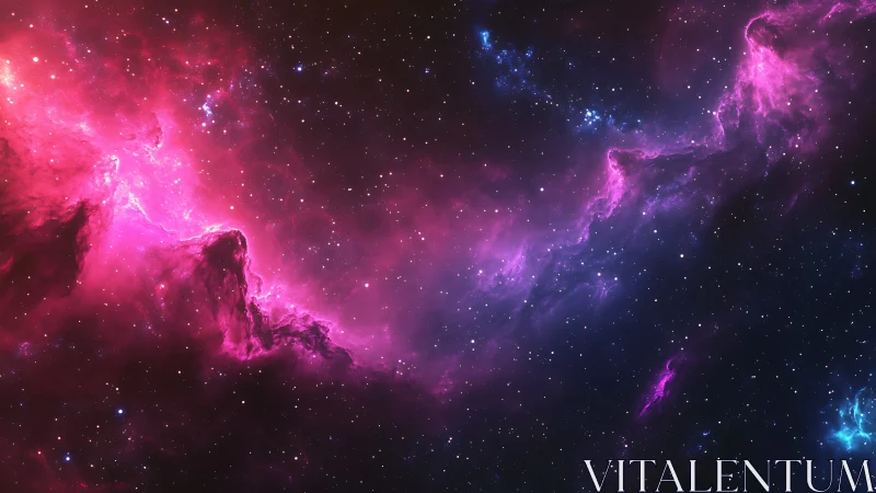 Nebula with pink and blue gases in deep star field.