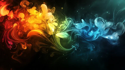 Prismatic nebula currents swirling through cosmic darkness.